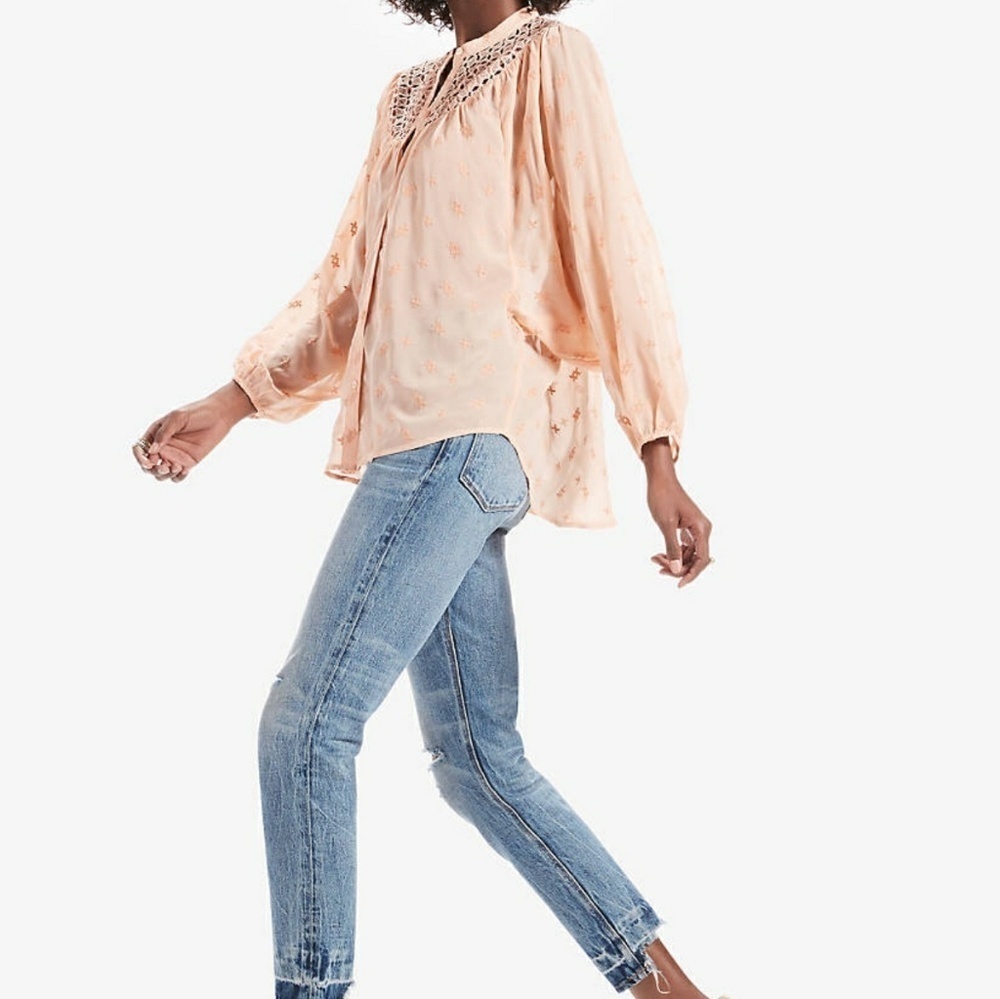 Lucky Brand Blouse Embroidered Semi-Sheer Lace Button Front Rose Tan S/M NWT - Picture 12 of 14